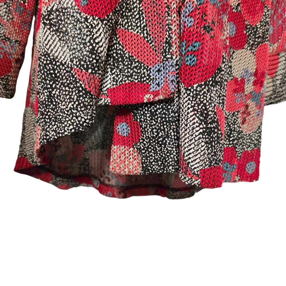 IC By Connie K Collection Jacket Red Floral Knitted Jacquard Kimono sz S - Picture 6 of 14